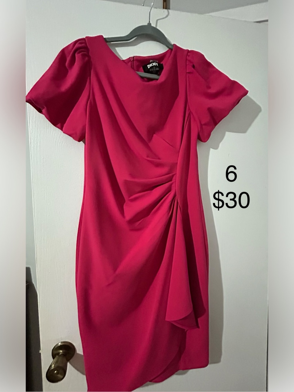 DKNY Fuchsia Draped Midi Dress